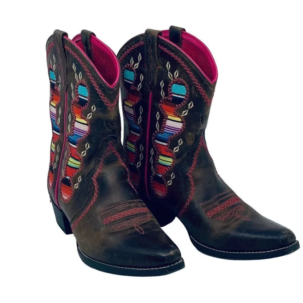 Ariat Embroidered Southwest Blanket Western Cowgirl Boots Brown Leather‎ Size 4